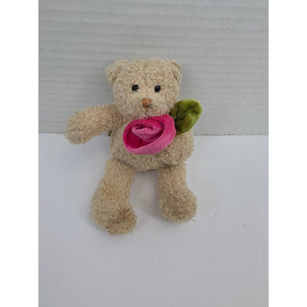 Gund Flowering Friends Tan Teddy Bear with Pink Rose Plush 14103 NWT 5 Inch